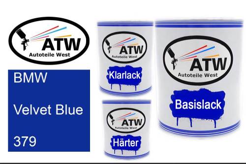 BMW, Velvet Blue, 379: 1L Lackdose + 1L Klarlack + 500ml Härter - Set, von ATW Autoteile West.